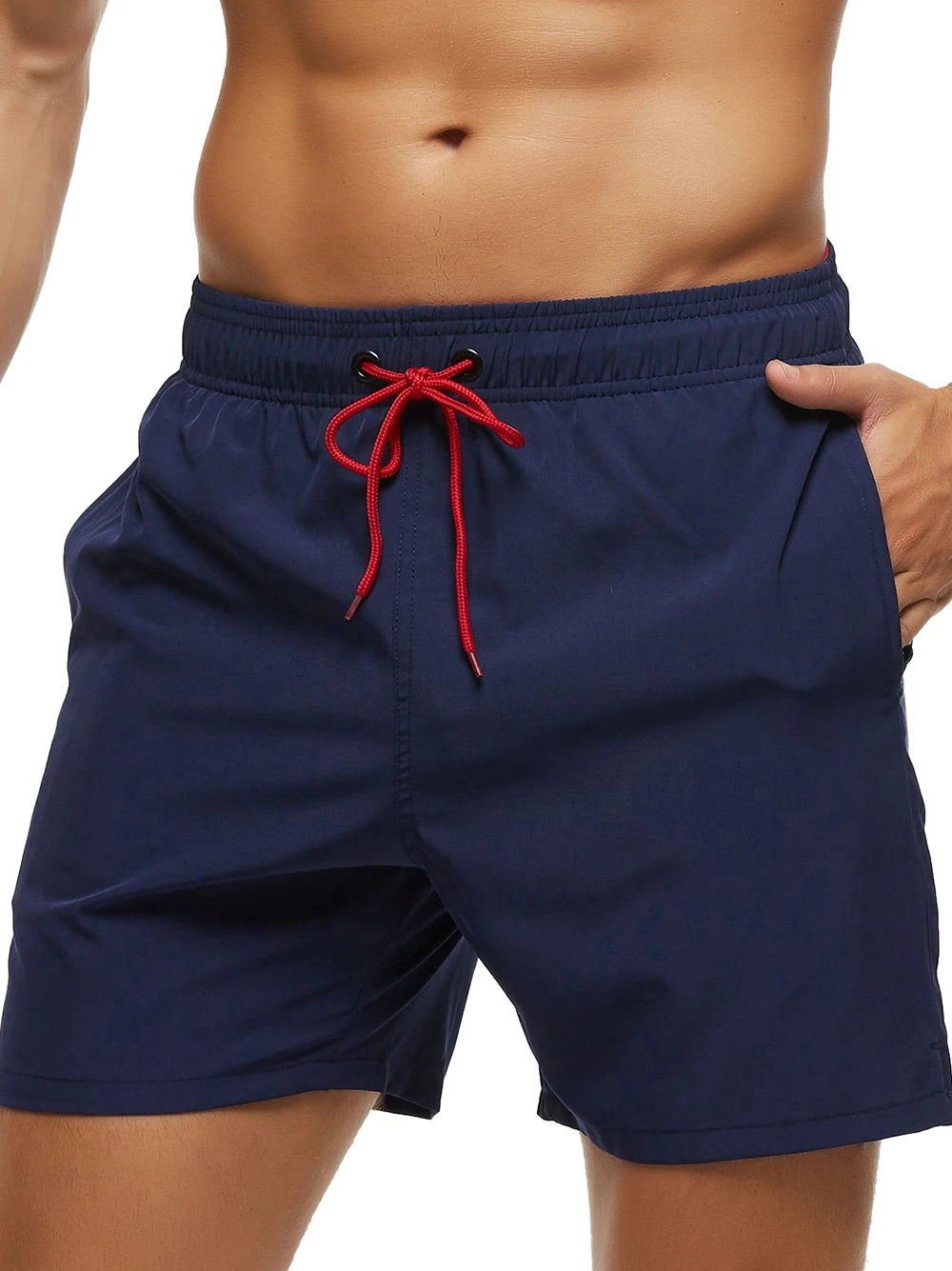 Navy Blue And Red String Bathing Shorts